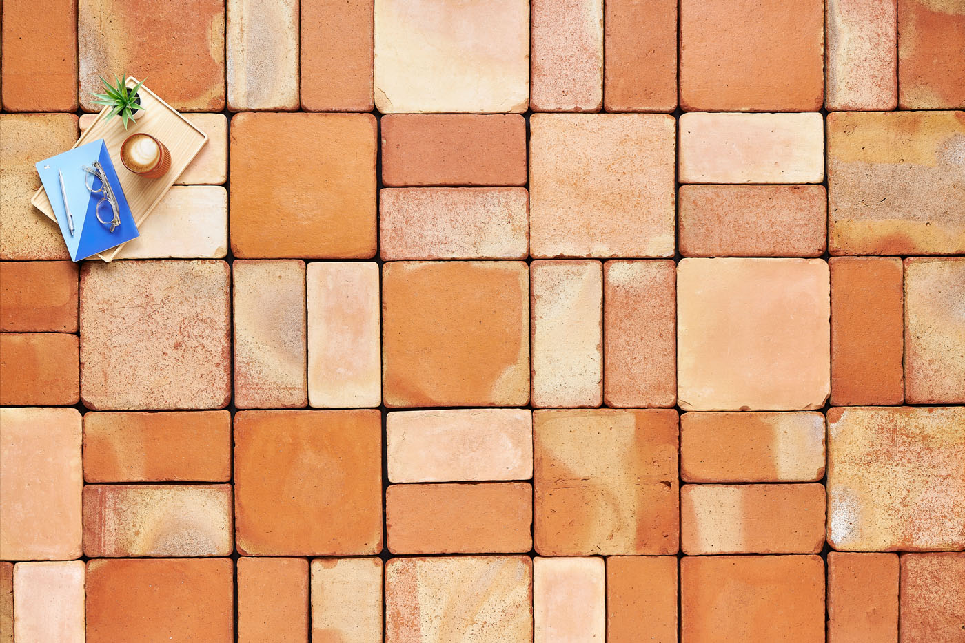 A set of ambar tiles arranged in squares and rectangles.