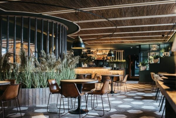 Picture of an outdoor restaurant with rustic tiles